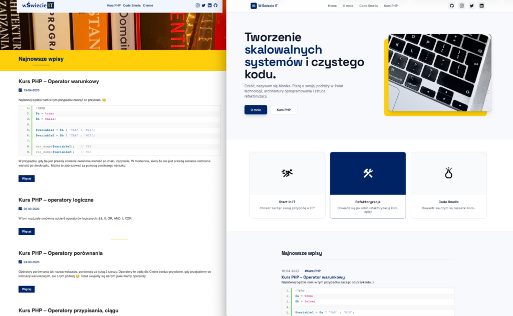 Nowa odsłona strony W świecie IT w porównaniu do starego wyglądu strony